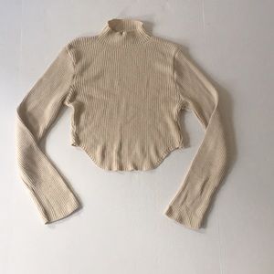 Cream Pretty Little Thing High Neck Curved Hem Top